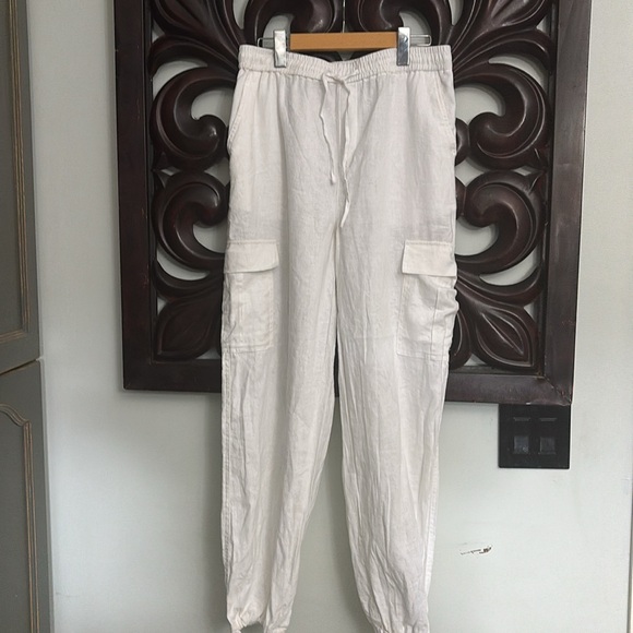 LOVE TREE White Linen Parachute/ Cargo Pants - Picture 2 of 11